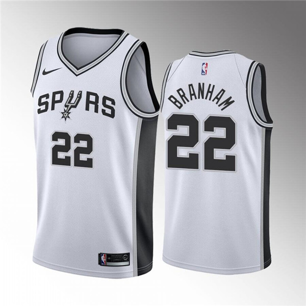 Men's San Antonio Spurs #22 Malaki Branham White Association Edition Stitched Jersey Men's San Antonio Spurs #22 Malaki Branham White Association Edition Stitched Jersey